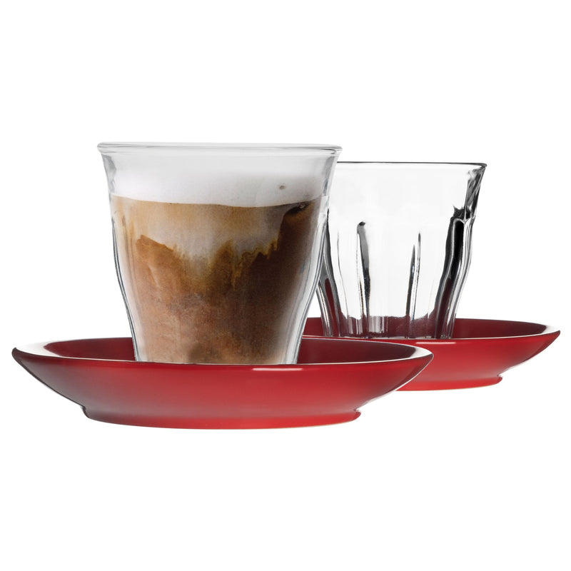 200ml Picardie Glass Coffee Cups & Saucers - Pack of Six - By Duralex