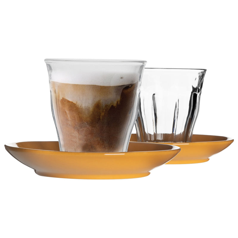 200ml Picardie Glass Coffee Cups & Saucers - Pack of Six - By Duralex