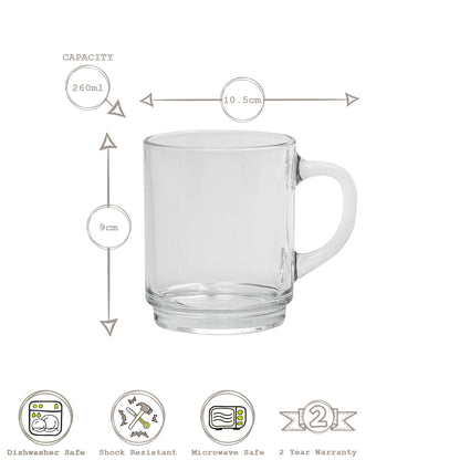 260ml Versailles Glass Mugs - Pack of Six