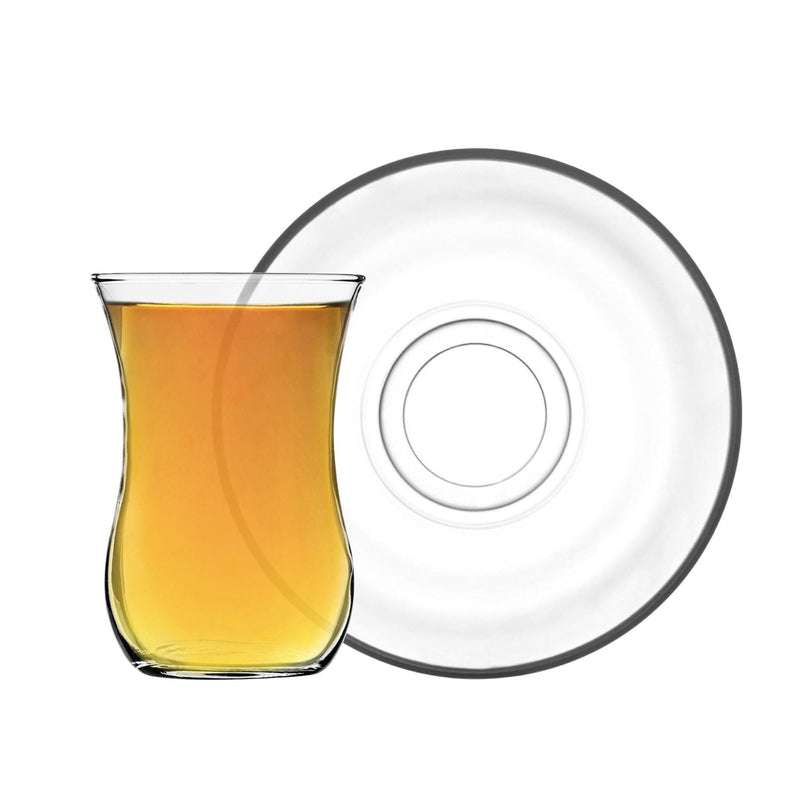 115ml Klasik Turkish Glass Tea Cups & Saucers - Pack of Six - By LAV