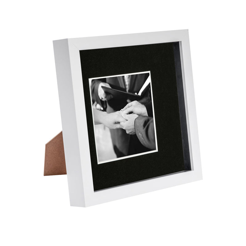 8" x 8" White 3D Box Photo Frame with 4" x 4" Mount & Black Spacer - By Nicola Spring