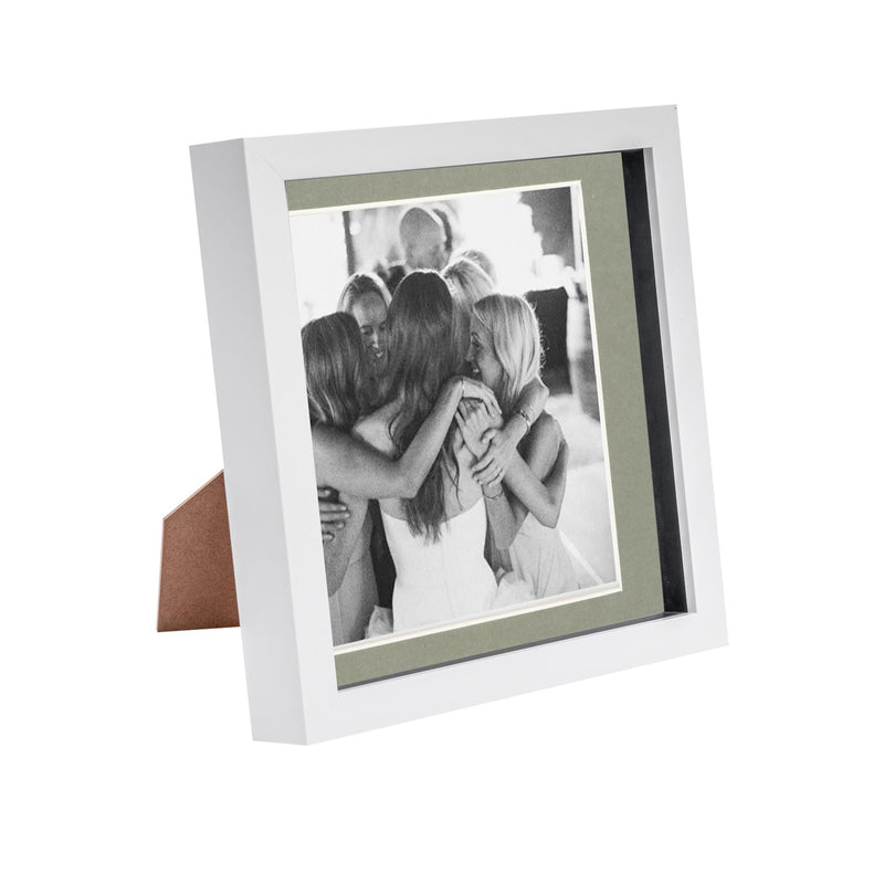 8" x 8" White 3D Box Photo Frame with 6" x 6" Mount - Black Spacer By Nicola Spring