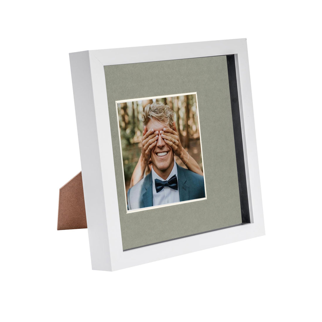 White 8" x 8" Shadow Box Photo Frame with 4" x 4" Grey Mount &amp; Black Spacer