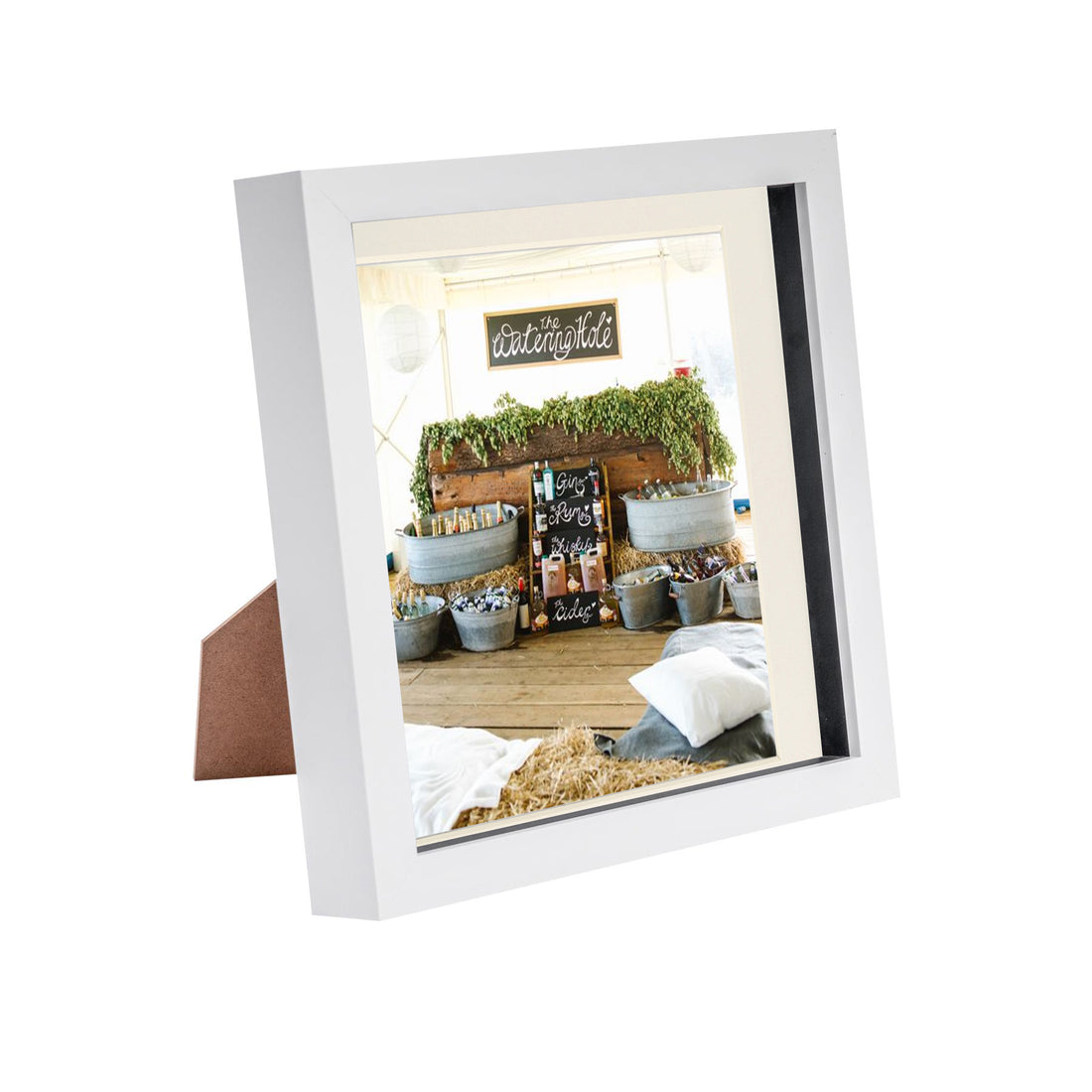 White 8" x 8" Shadow Box Photo Frame with 6" x 6" Ivory Mount &amp; Black Spacer