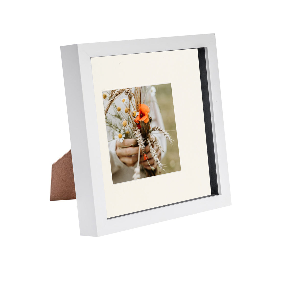 White 8" x 8" Shadow Box Photo Frame with 4" x 4" Ivory Mount &amp; Black Spacer