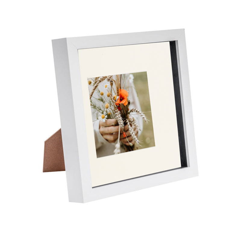 8" x 8" White 3D Box Photo Frame with 4" x 4" Mount & Black Spacer - By Nicola Spring