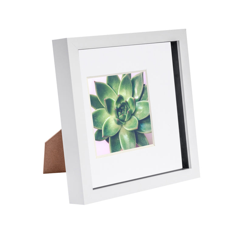 8" x 8" White 3D Box Photo Frame with 4" x 4" Mount & Black Spacer - By Nicola Spring