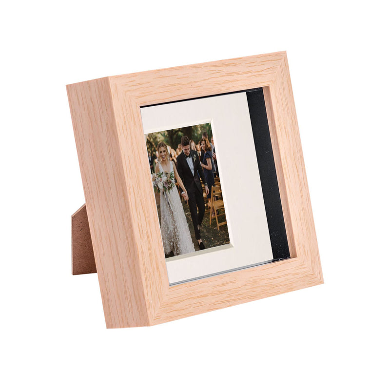 4" x 4" Light Wood 3D Box Photo Frame with 2" x 2" Mount - By Nicola Spring