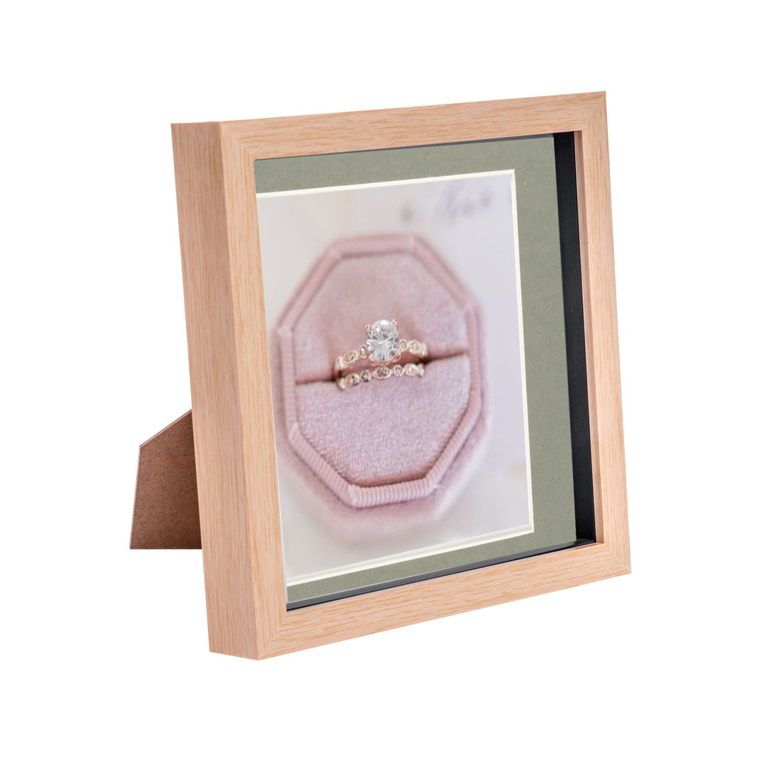 Light Wood 8" x 8" Shadow Box Photo Frame with 6" x 6" Grey Mount