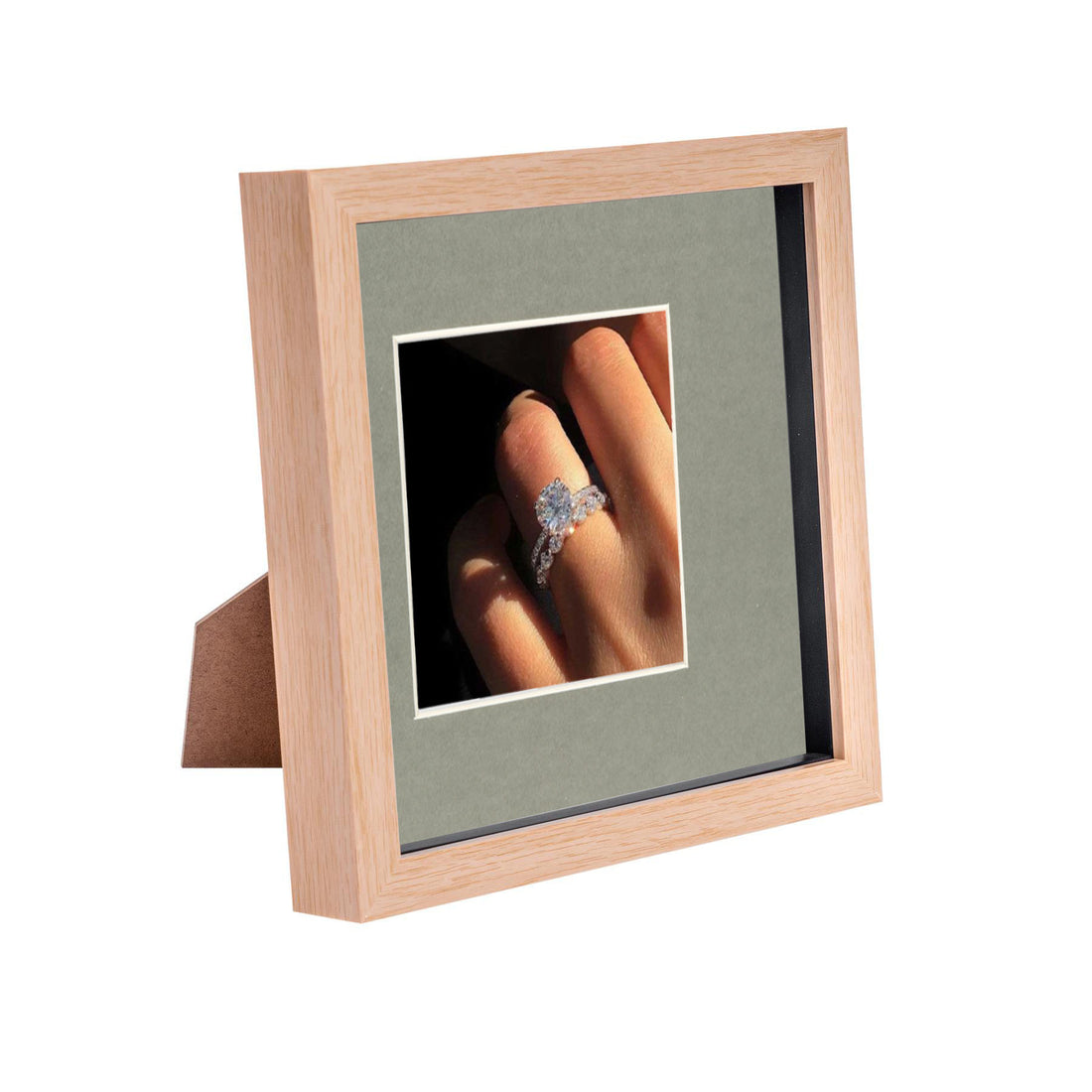 Light Wood 8" x 8" Shadow Box Photo Frame with 4" x 4" Grey Mount