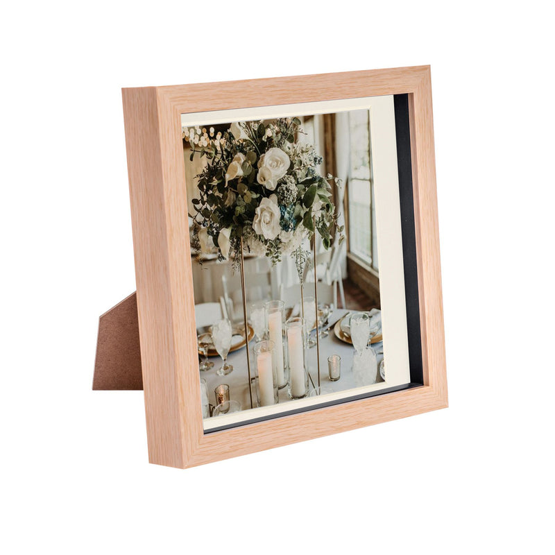 8" x 8" Light Wood 3D Box Photo Frame - with 6" x 6" Mount - By Nicola Spring