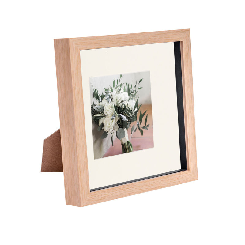 8" x 8" Light Wood 3D Box Photo Frame with 4" x 4" Mount - By Nicola Spring