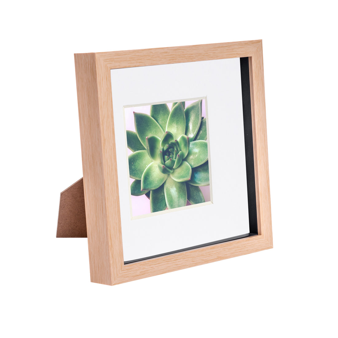 Light Wood 8" x 8" Shadow Box Photo Frame with 4" x 4" White Mount