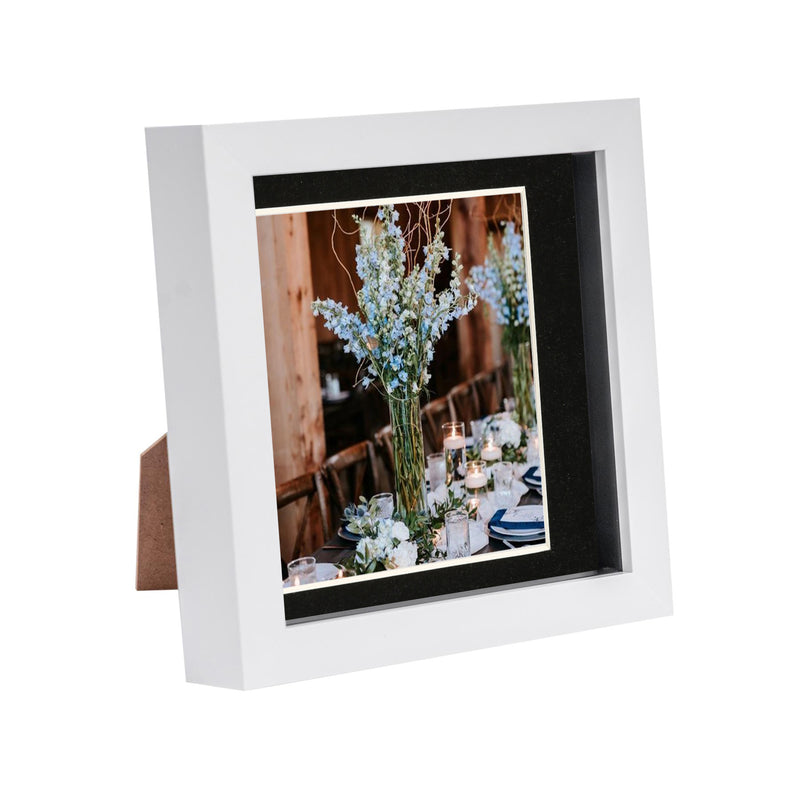 6" x 6" White 3D Box Photo Frame with 4" x 4" Mount & Black Spacer - By Nicola Spring