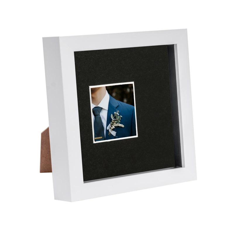 6" x 6" White 3D Box Photo Frame with 2" x 2" Mount & Black Spacer - By Nicola Spring