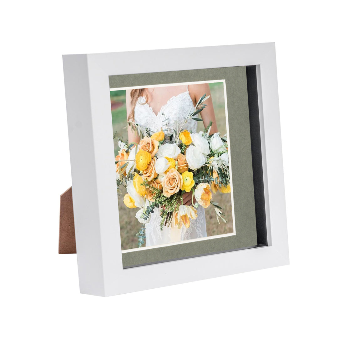 White 6" x 6" Shadow Box Photo Frame with 4" x 4" Grey Mount &amp; Black Spacer