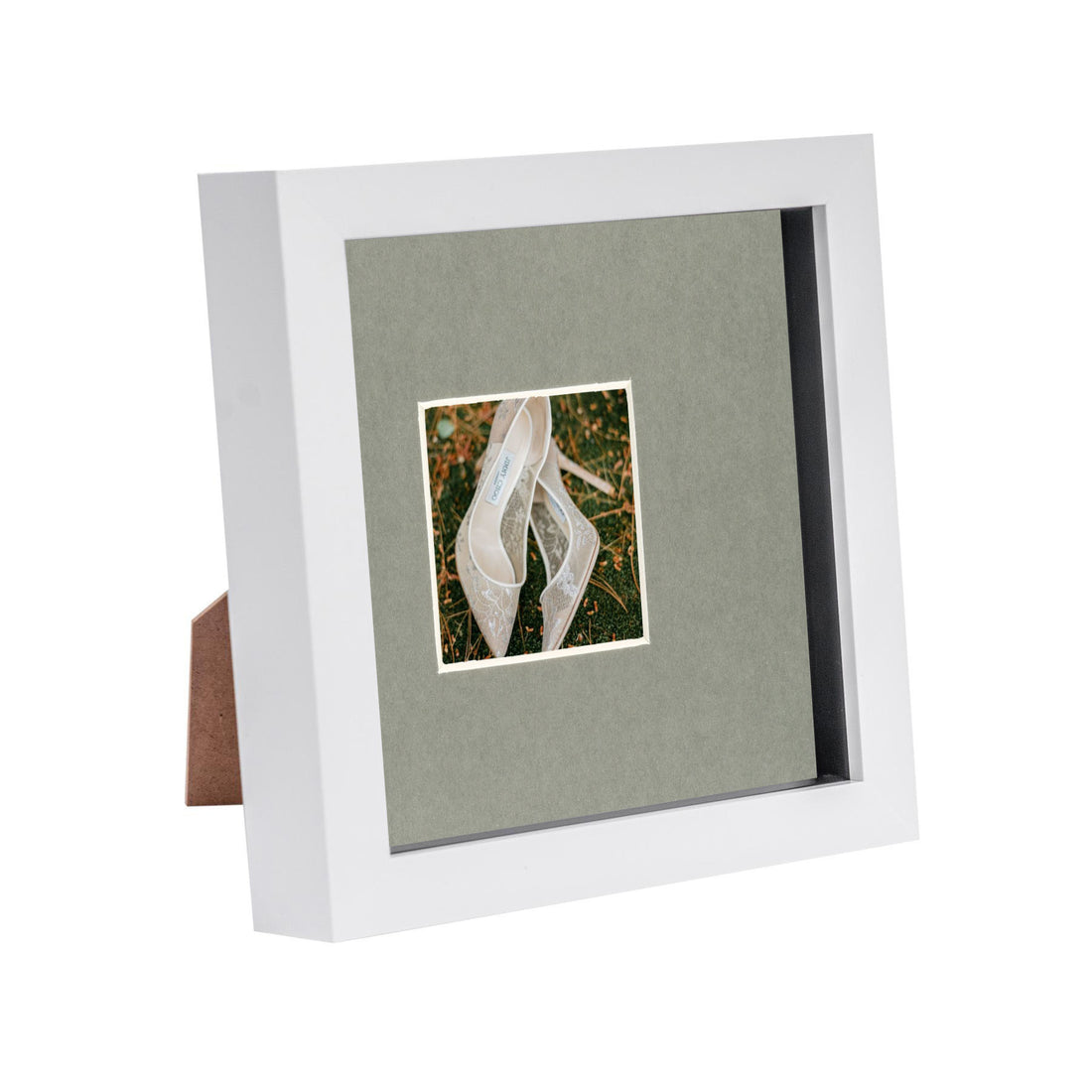 White 6" x 6" Shadow Box Photo Frame with 2" x 2" Grey Mount &amp; Black Spacer