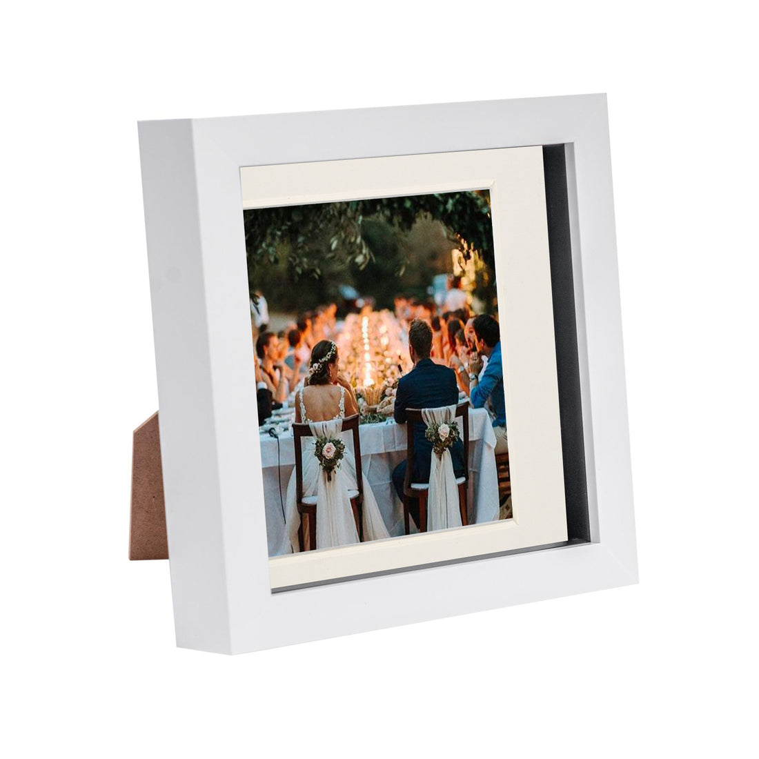 White 6" x 6" Shadow Box Photo Frame with 4" x 4" Ivory Mount &amp; Black Spacer