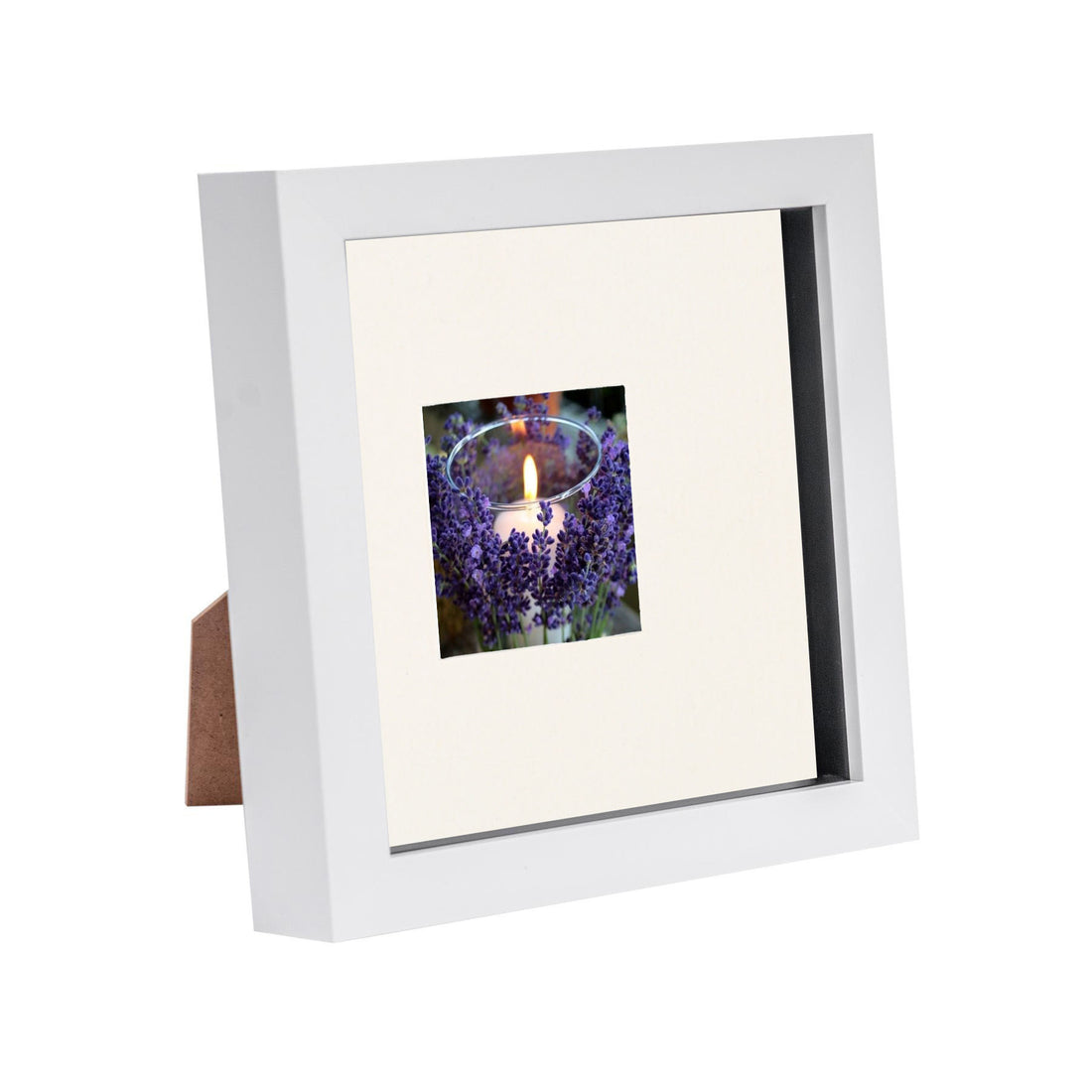 White 6" x 6" Shadow Box Photo Frame with 2" x 2" Ivory Mount &amp; Black Spacer