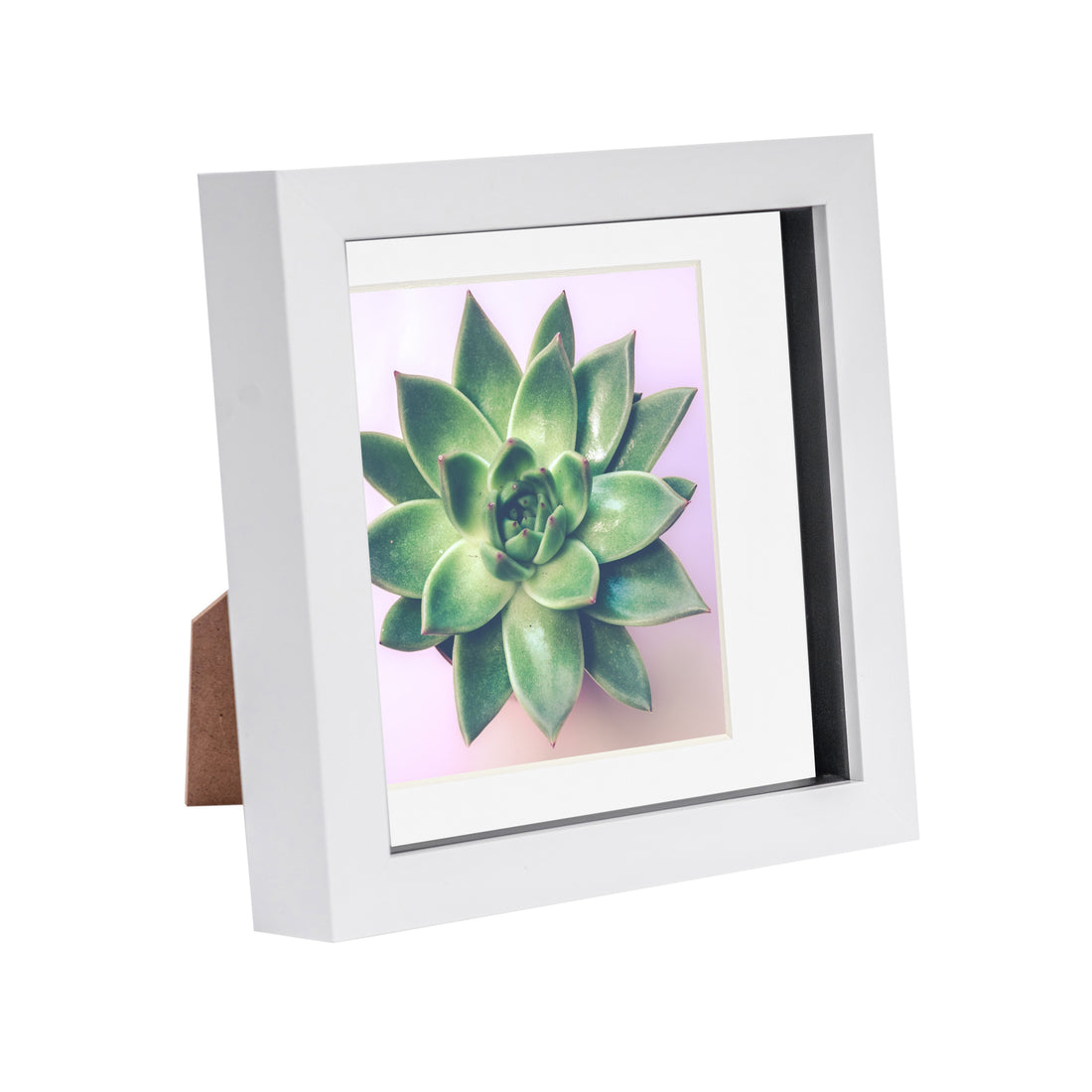 White 6" x 6" Shadow Box Photo Frame with 4" x 4" White Mount &amp; Black Spacer
