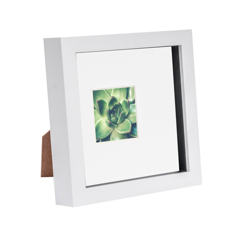 6" x 6" White 3D Box Photo Frame with 2" x 2" Mount & Black Spacer - By Nicola Spring
