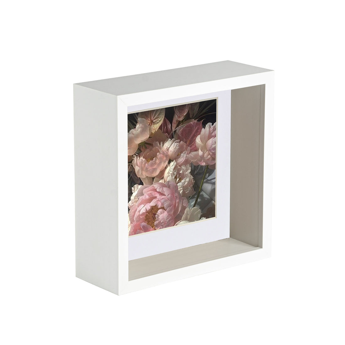 6" x 6" White 3D Deep Box Photo Frame with 2" x 2" Mount