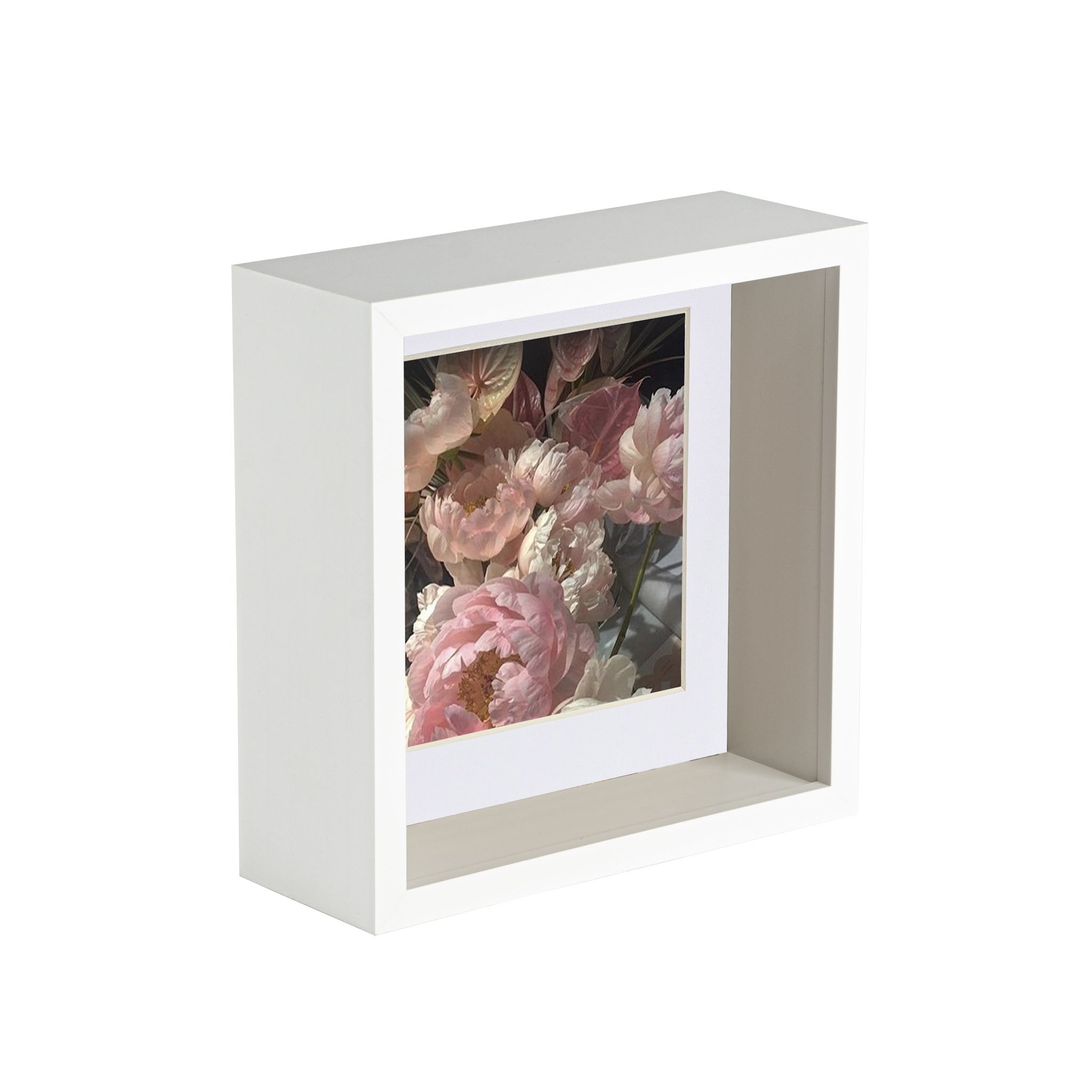 6&quot; x 6&quot; White 3D Deep Box Photo Frame with 2&quot; x 2&quot; Mount