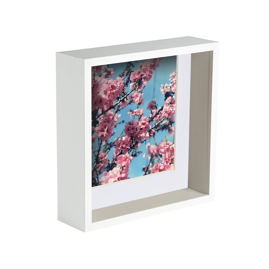 8" x 8" White 3D Deep Box Photo Frame with 4" x 4" White Mount