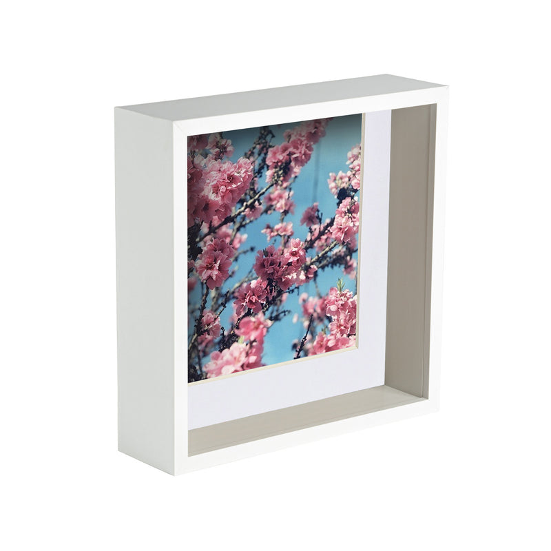 8" x 8" White 3D Deep Box Photo Frame with 4" x 4" White Mount - By Nicola Spring