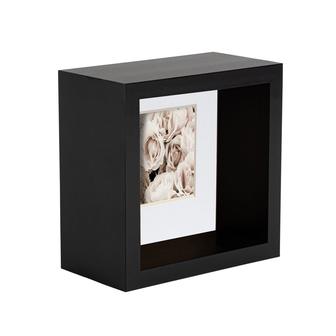 4&quot; x 4&quot; Black 3D Deep Box Photo Frame with White 2&quot; x 2&quot; Mount