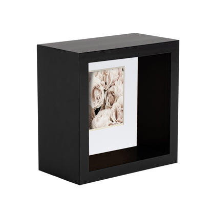 4&quot; x 4&quot; Black 3D Deep Box Photo Frame with White 2&quot; x 2&quot; Mount