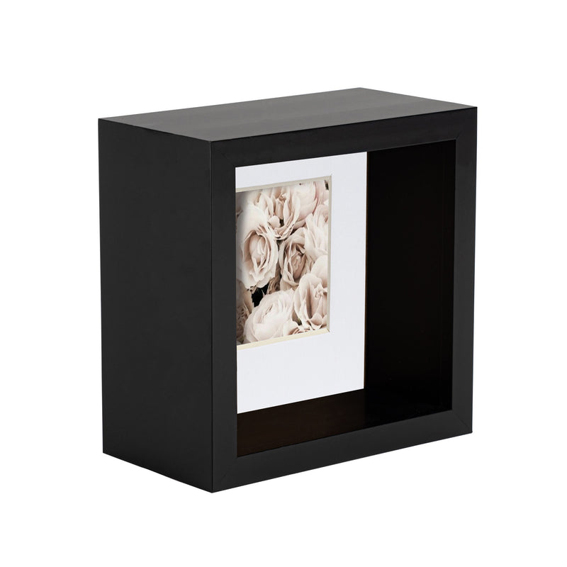 4" x 4" Black 3D Deep Box Photo Frame with White 2" x 2" Mount - By Nicola Spring