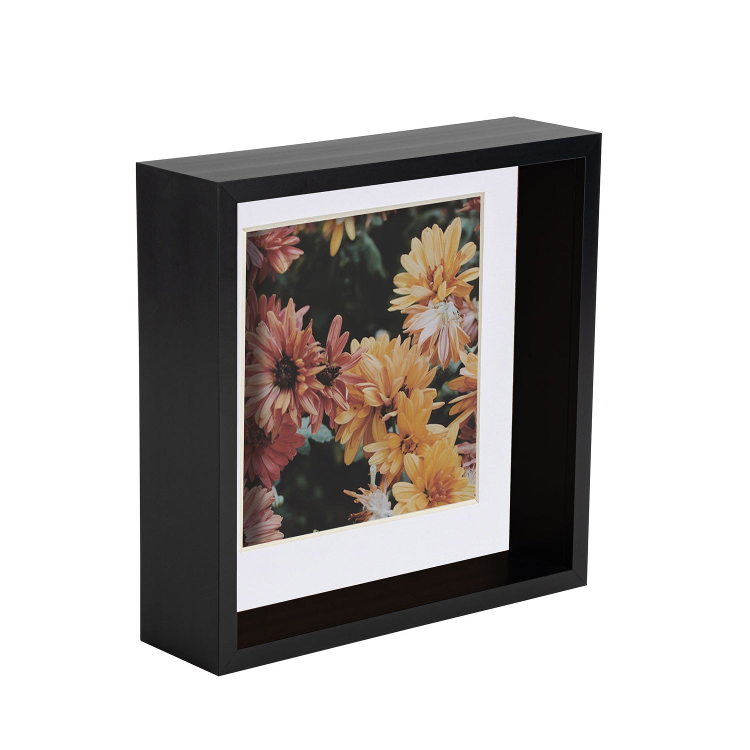 8&quot; x 8&quot; Black 3D Deep Box Photo Frame with White 6&quot; x 6&quot; Mount