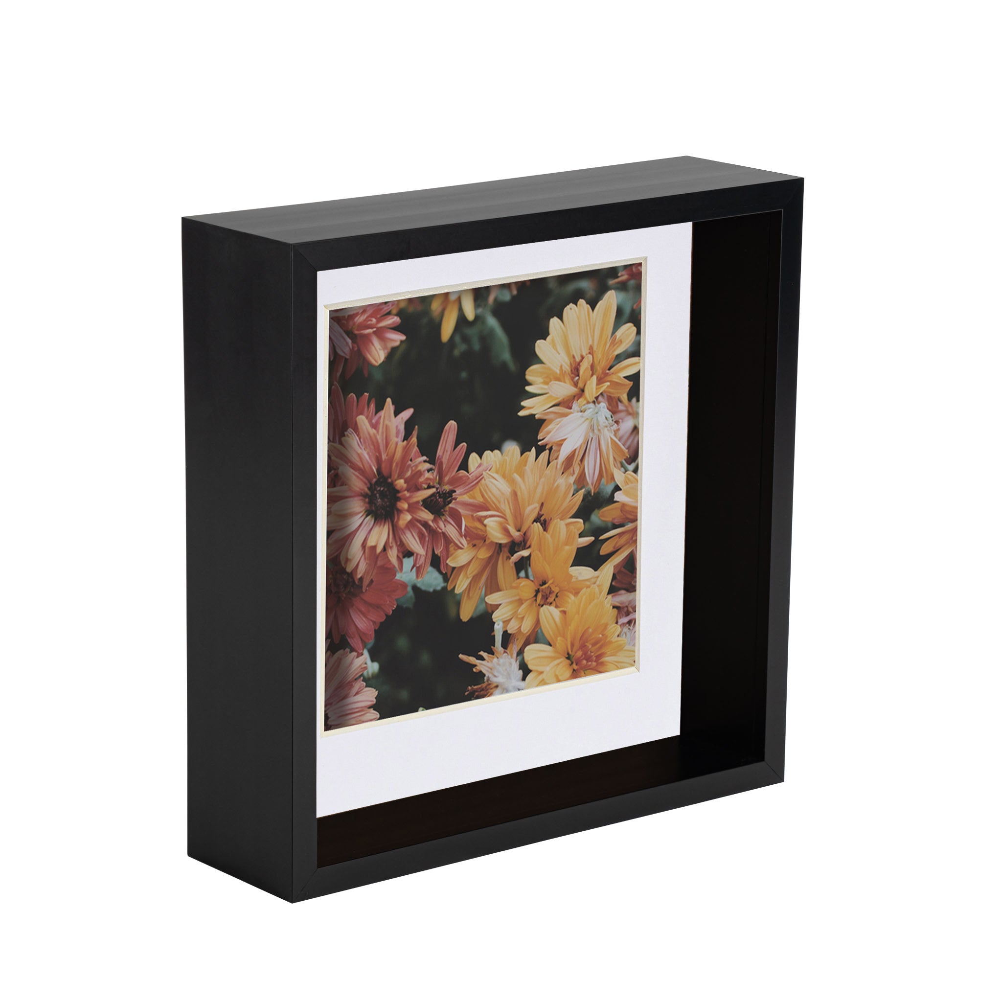 8&quot; x 8&quot; Black 3D Deep Box Photo Frame with White 6&quot; x 6&quot; Mount