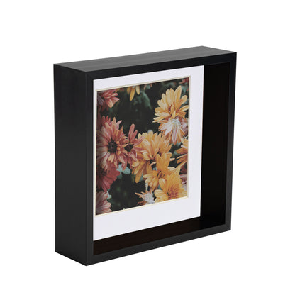 8&quot; x 8&quot; Black 3D Deep Box Photo Frame with White 6&quot; x 6&quot; Mount