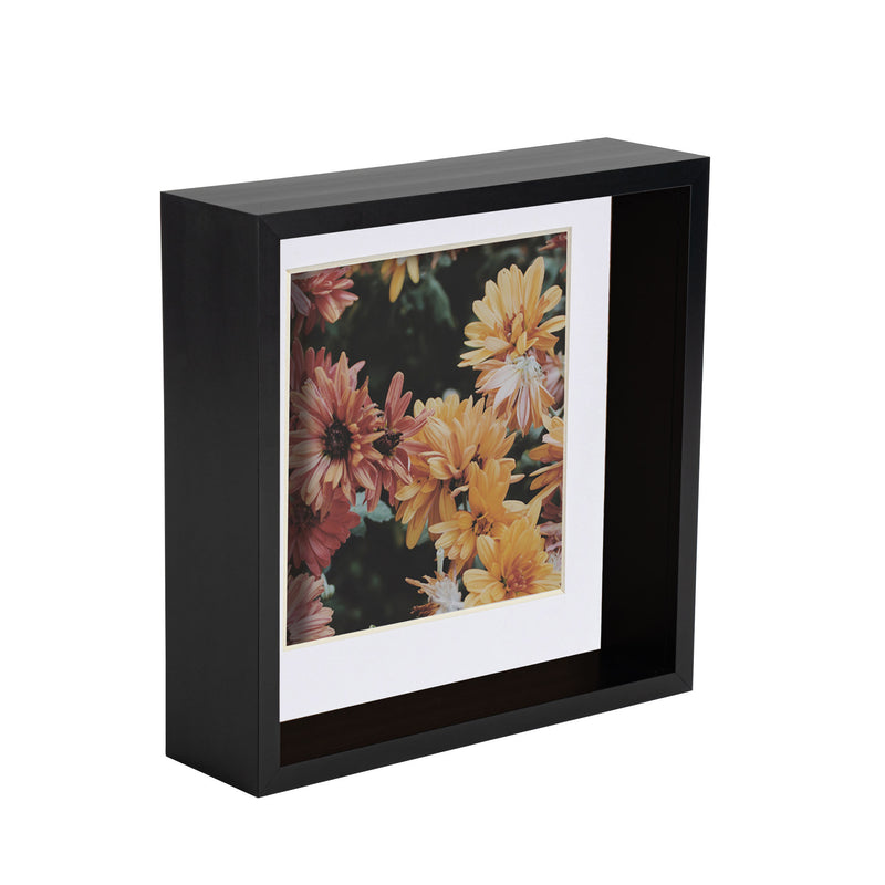 8" x 8" Black 3D Deep Box Photo Frame with White 6" x 6" Mount - By Nicola Spring