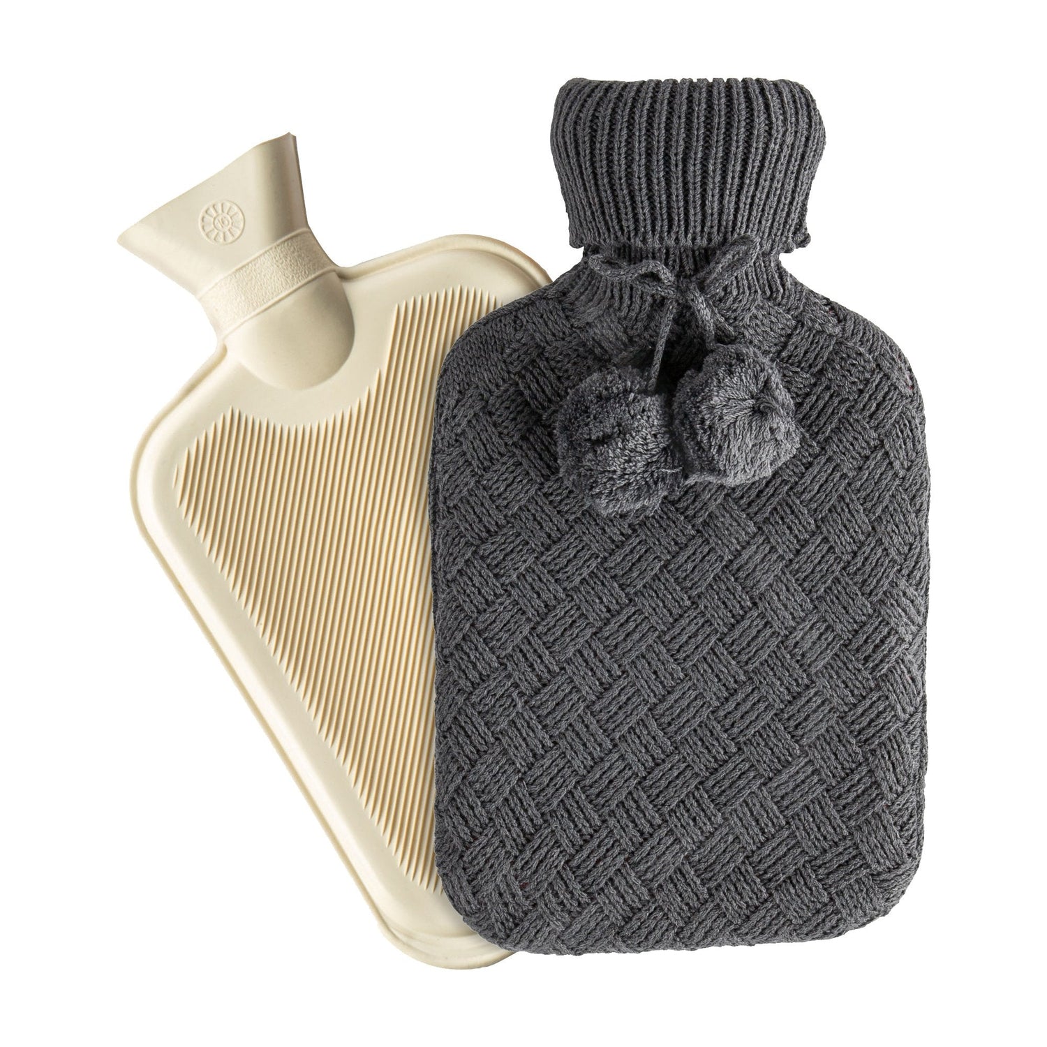 2L Pom Pom Knitted Hot Water Bottle &amp; Cover Set