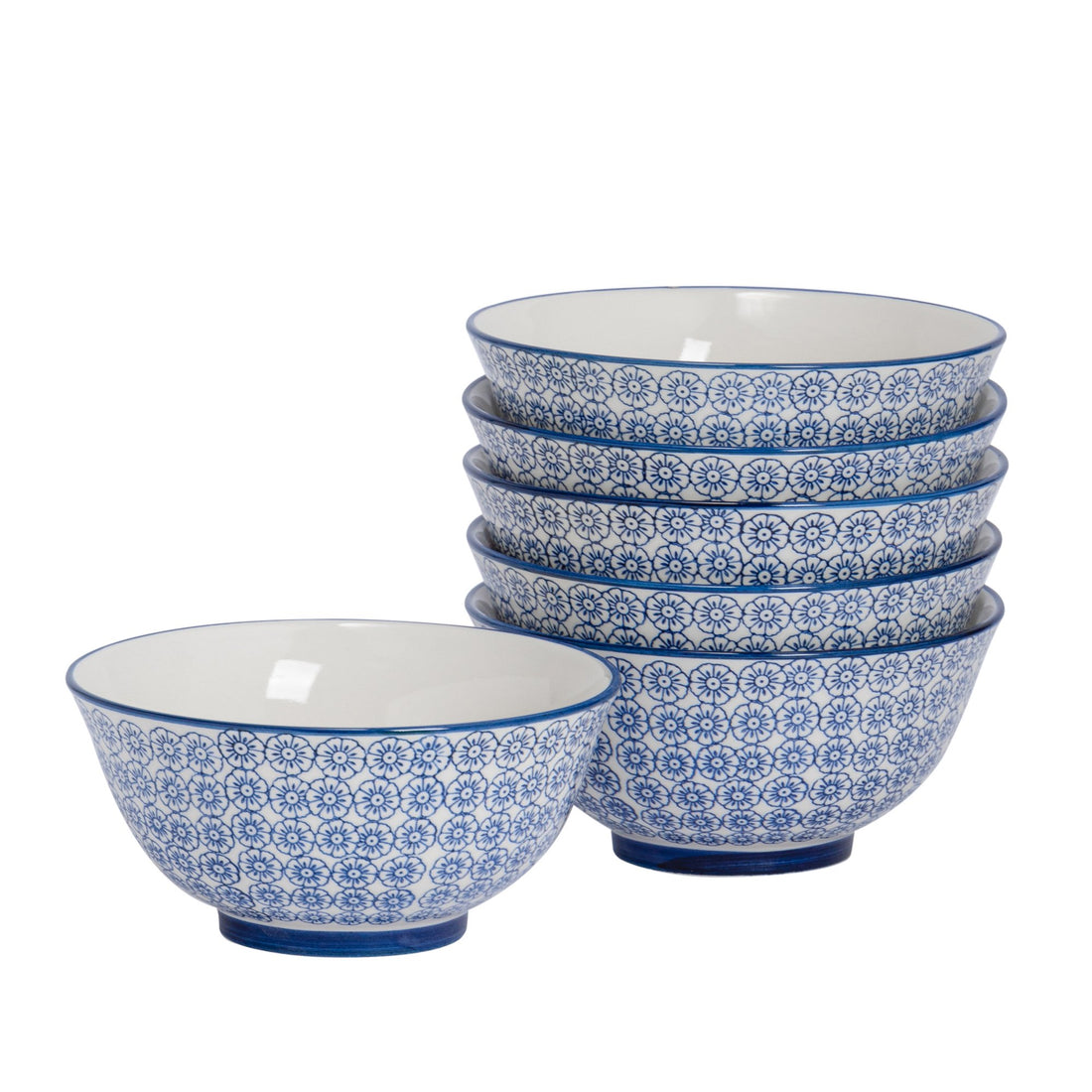 Navy 16cm Hand-Printed Stoneware Cereal Bowls - Pack of 6