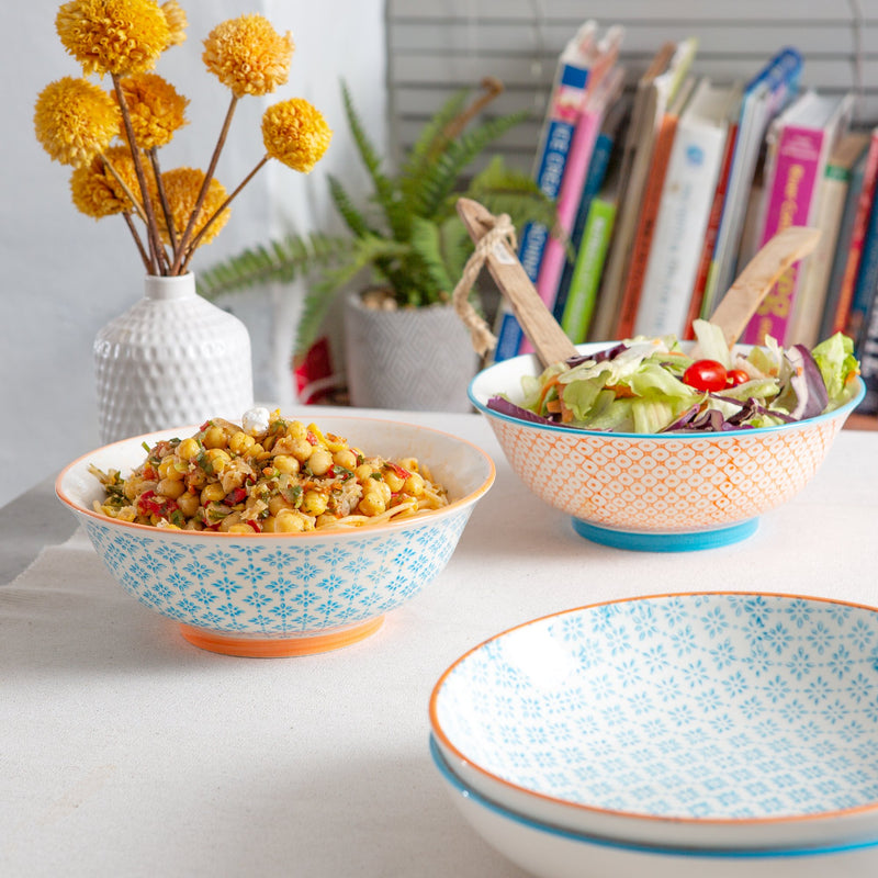 21.5cm Hand Printed China Salad Bowls - Pack of Two - By Nicola Spring