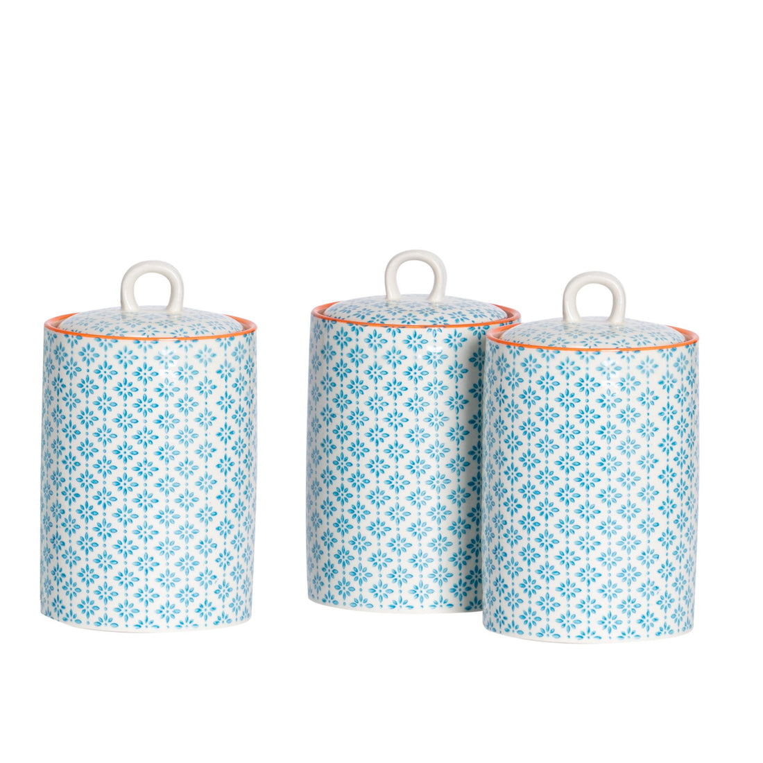 Hand Printed China Tea &amp; Coffee Canisters - Pack of Three
