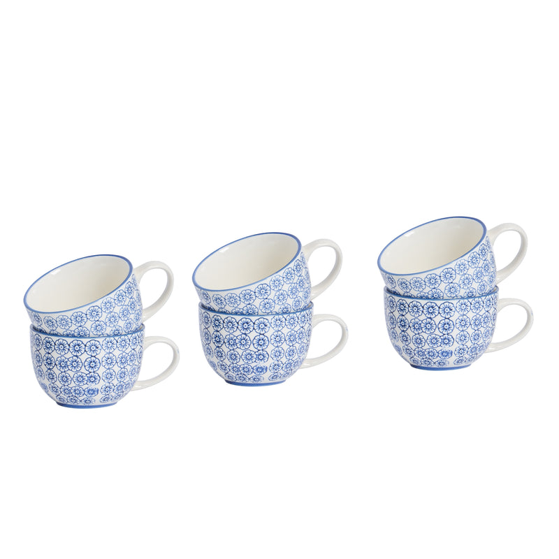 Hand Printed Cappuccino & Tea Cups - 250ml - Pack of 6 - By Nicola Spring