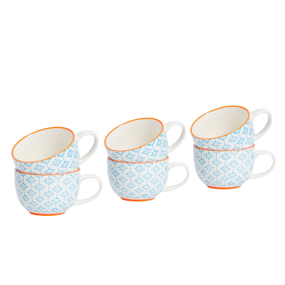 250ml Hand Printed Cappuccino &amp; Tea Cups - Pack of Six