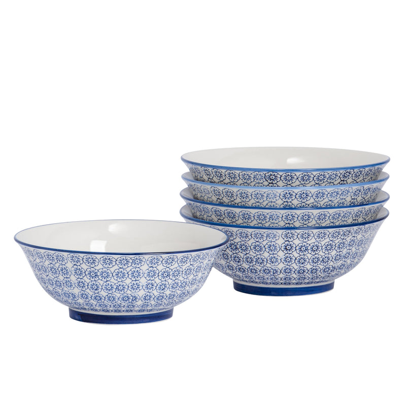 21.5cm Hand Printed China Serving Bowls - Pack of Six - By Nicola Spring