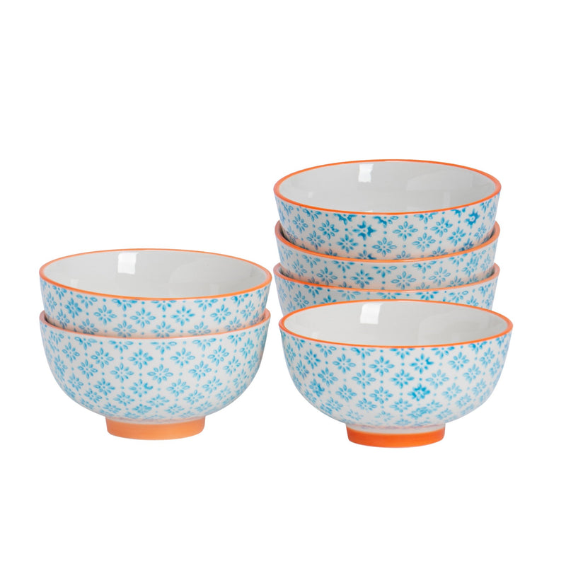 12cm Hand Printed China Rice Bowls - Pack of Six - By Nicola Spring