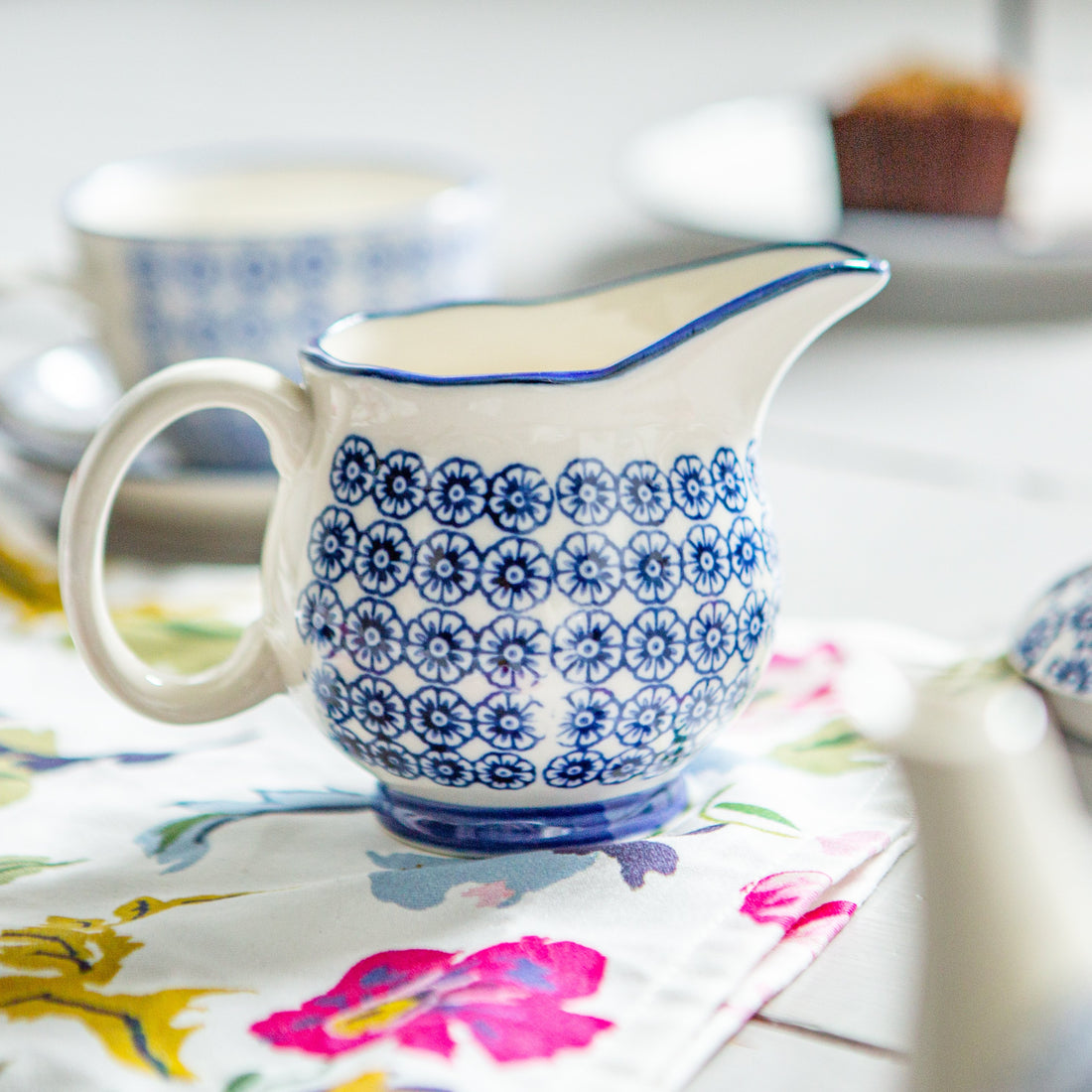 Navy 300ml Hand-Printed Stoneware Milk Jug