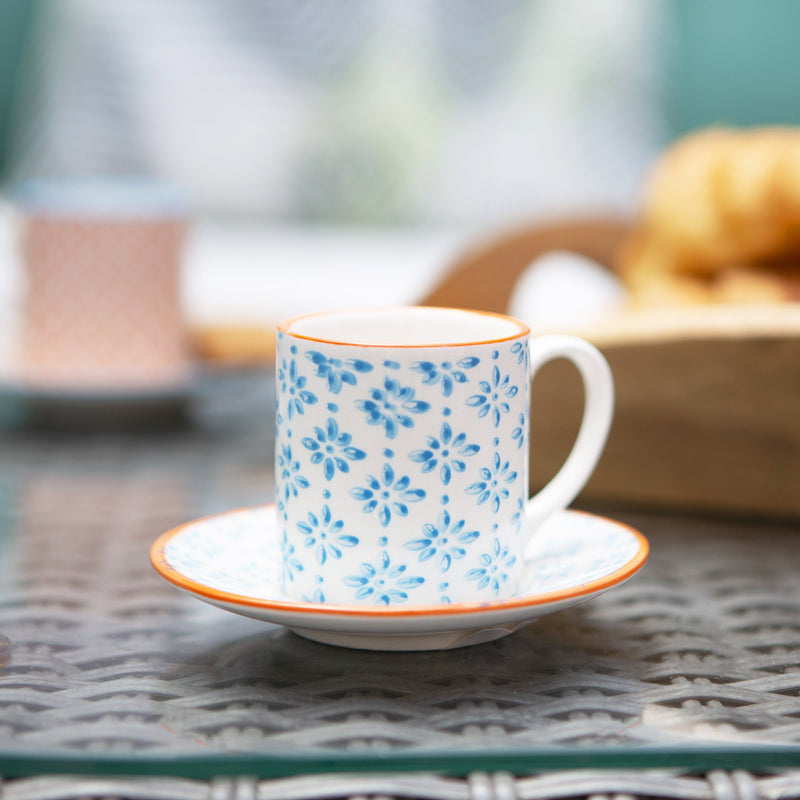 Hand Printed Espresso Cups & Saucers - 6 Sets - By Nicola Spring