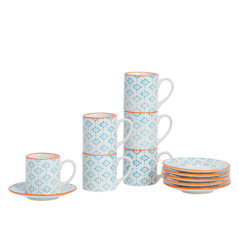 65ml Hand Printed Espresso Cups & Saucers - Pack of Six - By Nicola Spring