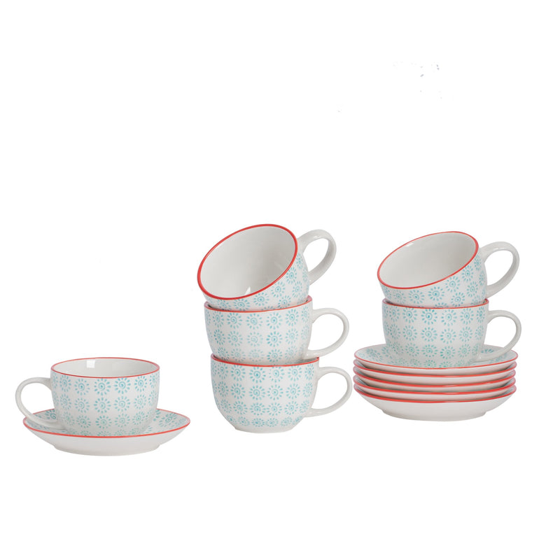 250ml Hand Printed Cappuccino Cups & Saucers - Pack of Six - By Nicola Spring