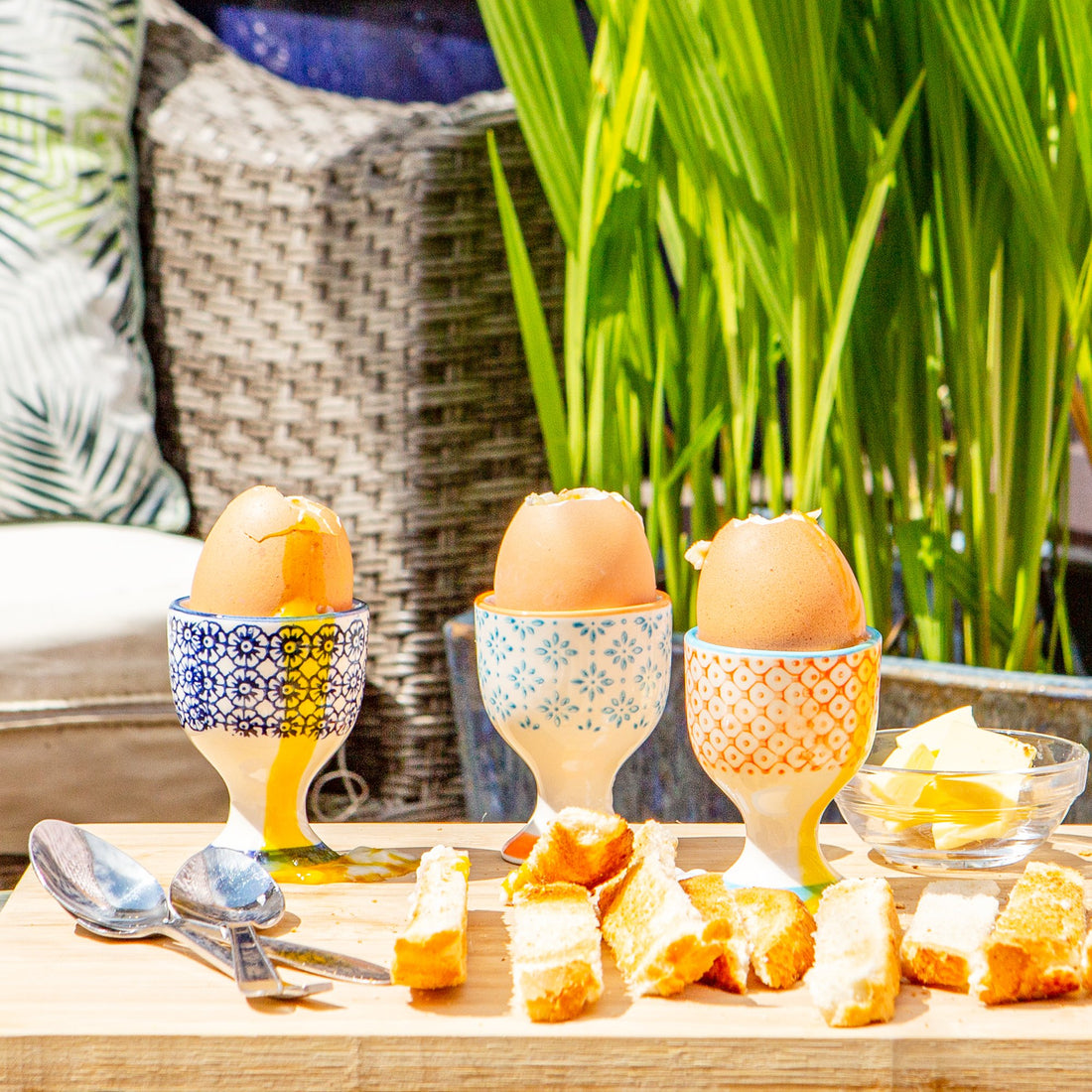 Hand Printed China Egg Cups - Pack of Four