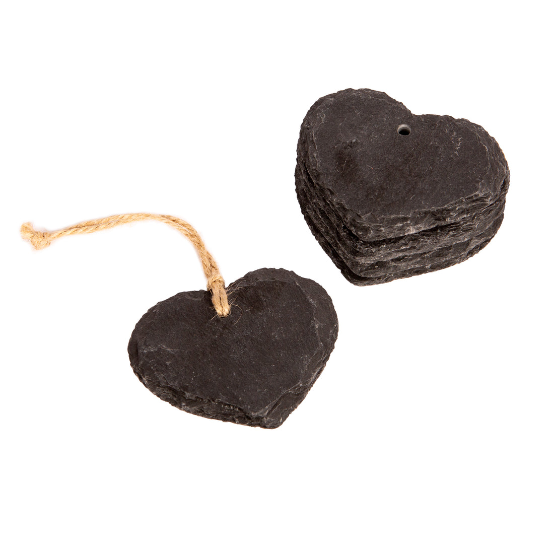 7cm x 5.5cm Slate Heart Hanging Tags - Pack of Six